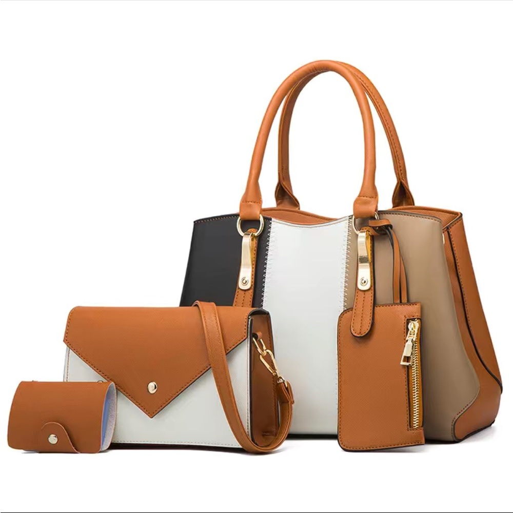 4 Pcs Brown Color Block Handbag Set - image 1